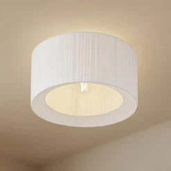 Lindby loftlampe Virelle, hvid, tekstil, Ø 40 cm, E27