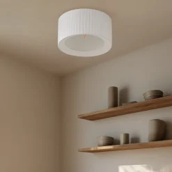 Lindby loftlampe Virelle, hvid, tekstil, Ø 40 cm, E27