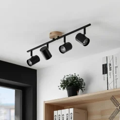 Lindby loftlampe Xiomara, 4 lyskilder, 68 cm lang, træ