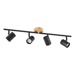 Lindby loftlampe Xiomara, 4 lyskilder, 68 cm lang, træ