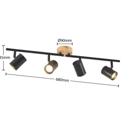 Lindby loftlampe Xiomara, 4 lyskilder, 68 cm lang, træ