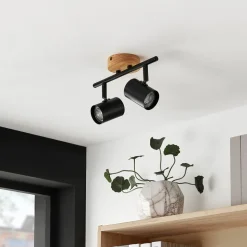 Lindby loftlampe Xiomara, 2 lyskilder, 27 cm lang, træ