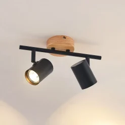 Lindby loftlampe Xiomara, 2 lyskilder, 27 cm lang, træ