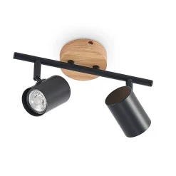 Lindby loftlampe Xiomara, 2 lyskilder, 27 cm lang, træ