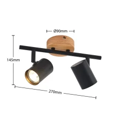 Lindby loftlampe Xiomara, 2 lyskilder, 27 cm lang, træ