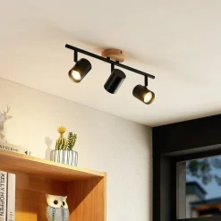 Lindby loftlampe Xiomara, 3 lyskilder, 68 cm lang, træ