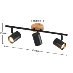 Lindby loftlampe Xiomara, 3 lyskilder, 68 cm lang, træ