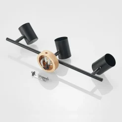 Lindby loftlampe Xiomara, 3 lyskilder, 68 cm lang, træ