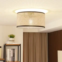 Lindby Loftlampe Yaelle, Ø 40 cm, Rattan, sort, E27
