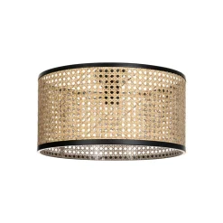 Lindby Loftlampe Yaelle, Ø 40 cm, Rattan, sort, E27