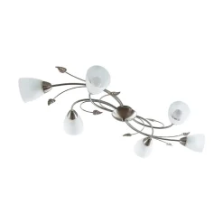 Lindby loftlampe Yannie, 6 lyskilder, 106 cm, nikkel/hvid, glas