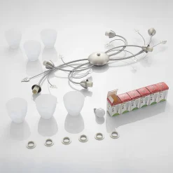 Lindby loftlampe Yannie, 6 lyskilder, 106 cm, nikkel/hvid, glas