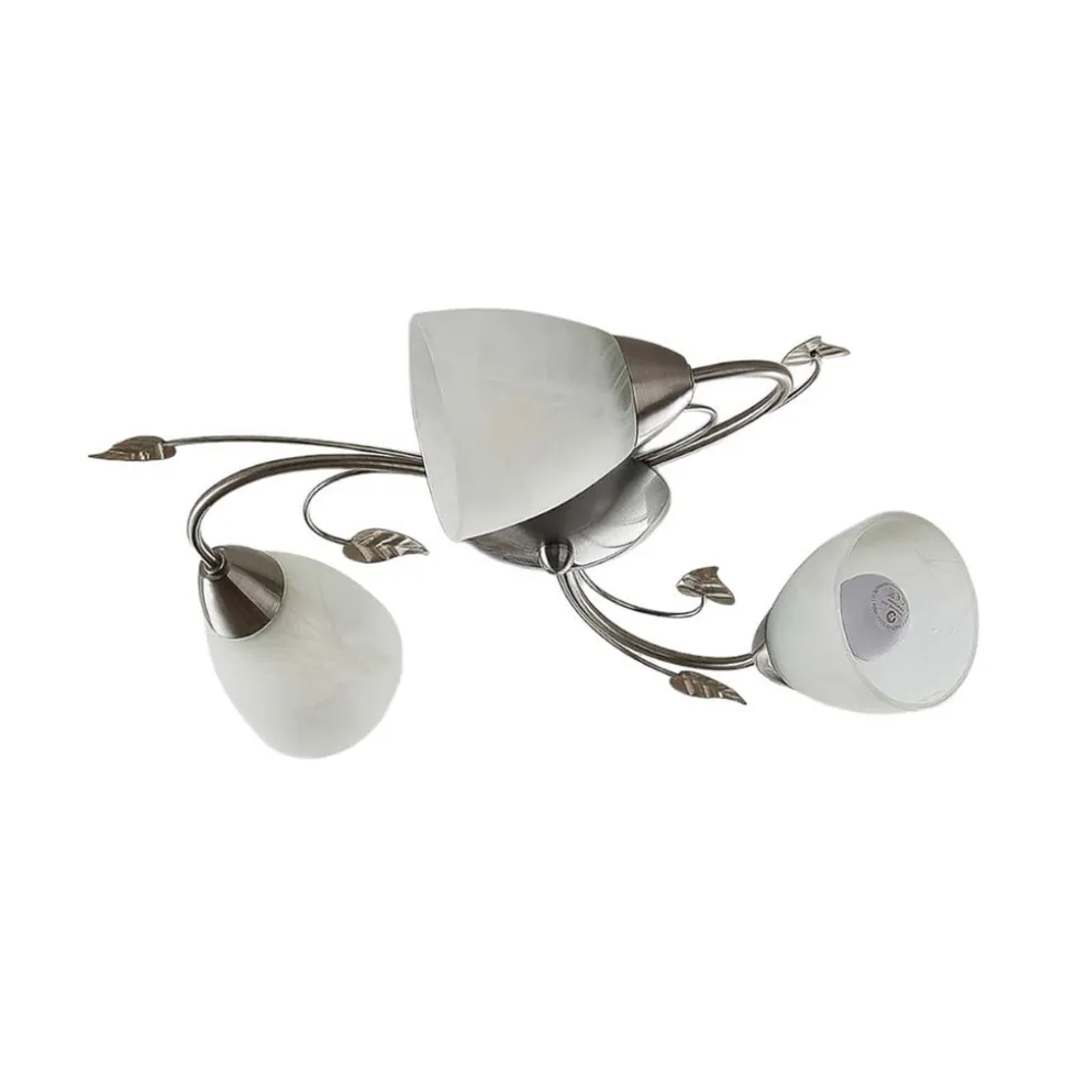 Lindby loftlampe Yannie, 3 lyskilder, 50 cm, nikkel/hvid, glas