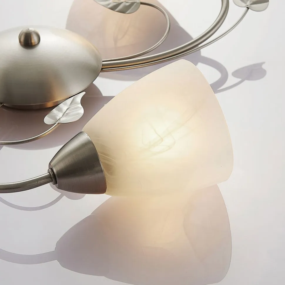 Lindby loftlampe Yannie, 3 lyskilder, 50 cm, nikkel/hvid, glas