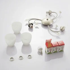 Lindby loftlampe Yannie, 3 lyskilder, 50 cm, nikkel/hvid, glas