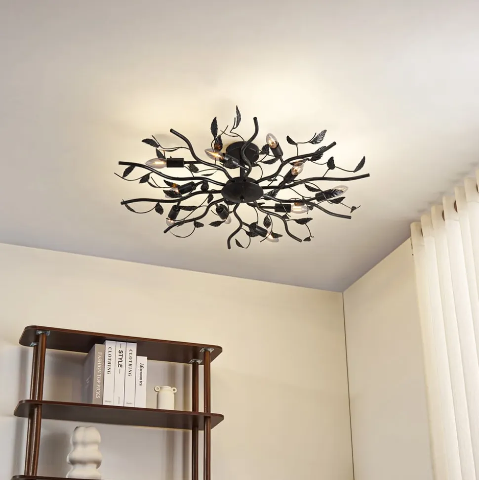 Lindby loftlampe Yos, 10 lyskilder, 95 cm, sort-guld, E14