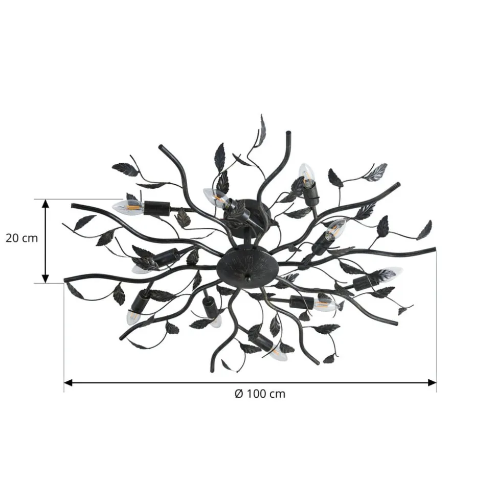 Lindby loftlampe Yos, 10 lyskilder, 95 cm, sort-guld, E14