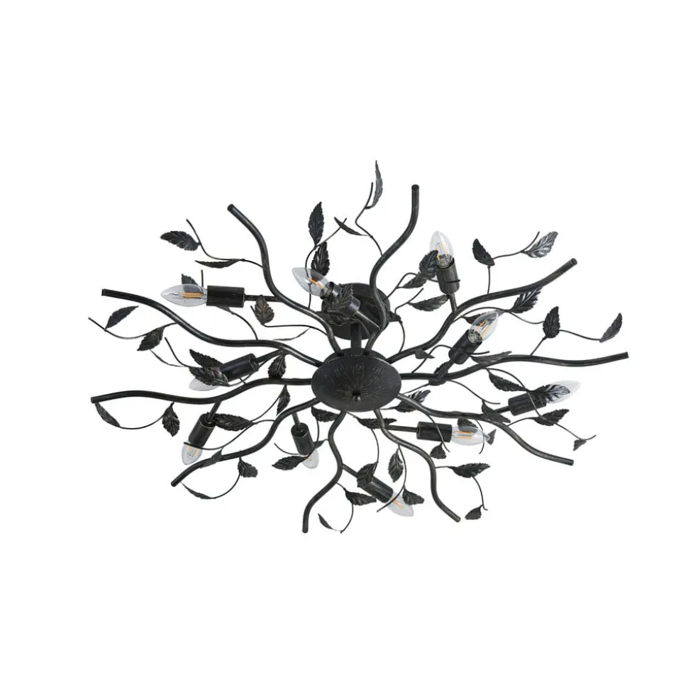Lindby loftlampe Yos, 10 lyskilder, 95 cm, sort-guld, E14