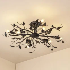 Lindby loftlampe Yos, 8 lyskilder, 85 cm, sort-guld, E14