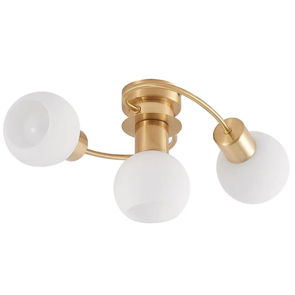 Lindby loftslampe Ciala, 3-lys, messingfarvet, glas
