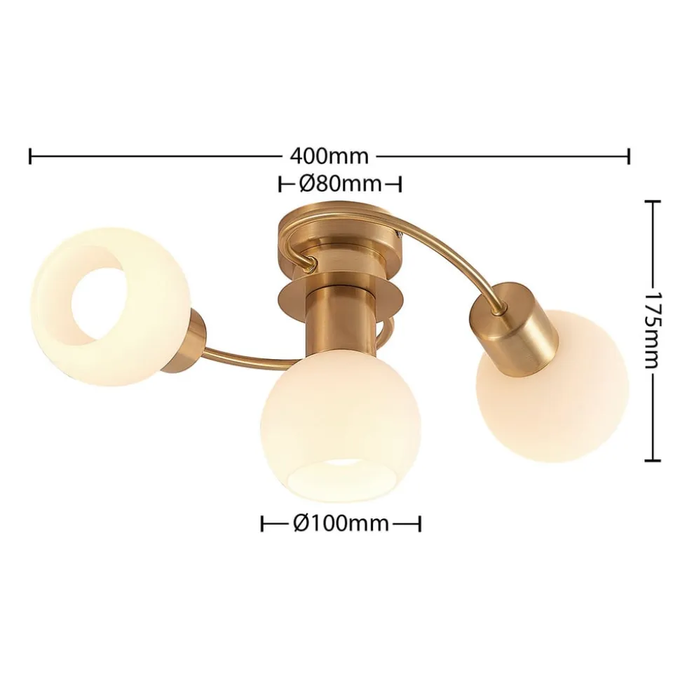 Lindby loftslampe Ciala, 3-lys, messingfarvet, glas