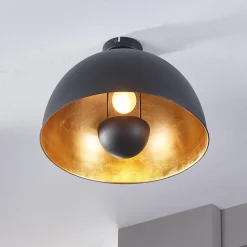 Lindby loftslampe Lya, Ø 40 cm, sort-guld, metal