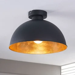 Lindby loftslampe Lya, Ø 31 cm, sort-guld, metal, E27