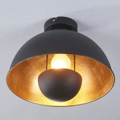 Lindby loftslampe Lya, Ø 31 cm, sort-guld, metal, E27