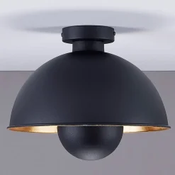 Lindby loftslampe Lya, Ø 31 cm, sort-guld, metal, E27