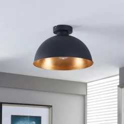 Lindby loftslampe Lya, Ø 31 cm, sort-guld, metal, E27
