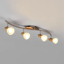 Lindby loftslampe Marena, 4-lys, glas, træ, 83 cm lang