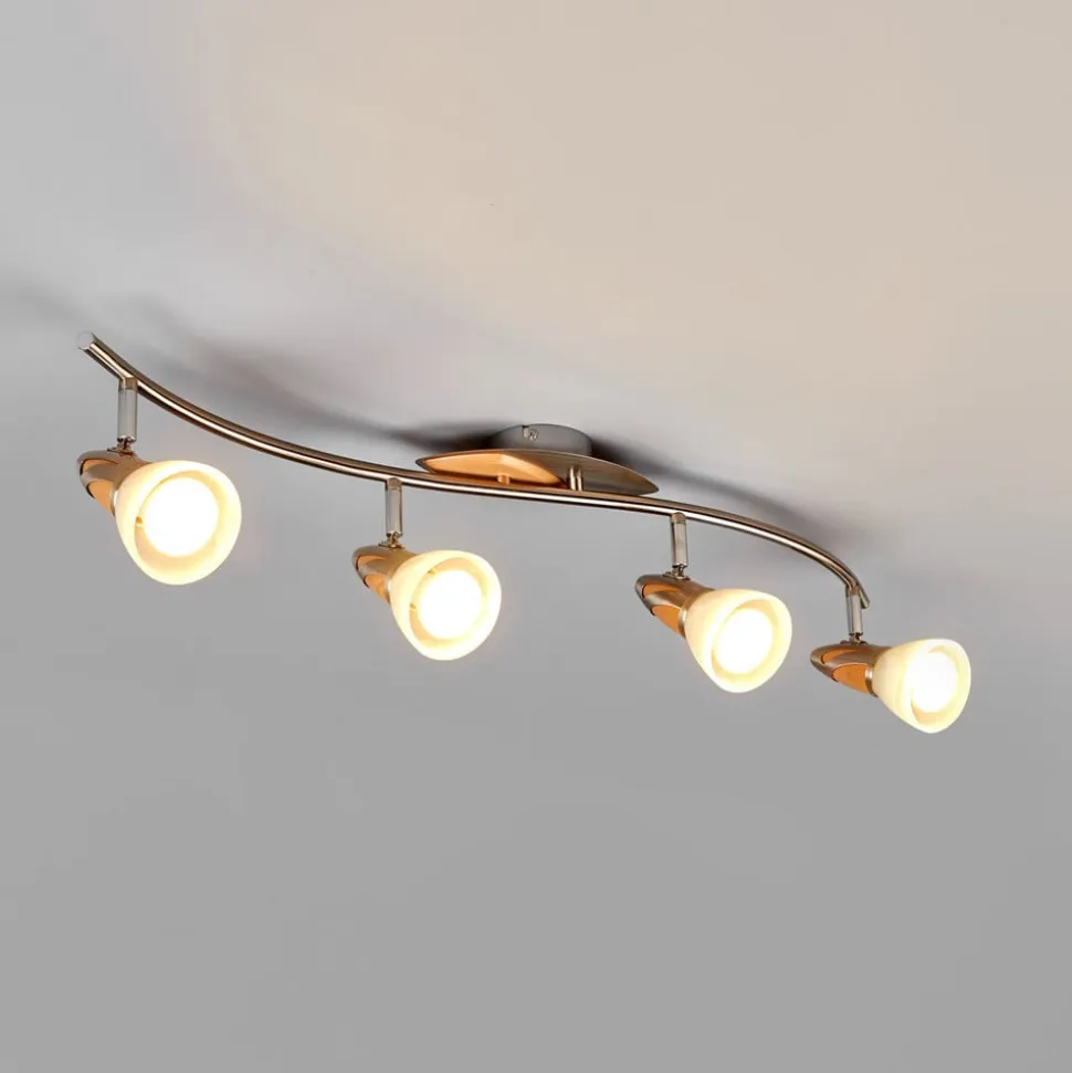 Lindby loftslampe Marena, 4-lys, glas, træ, 83 cm lang