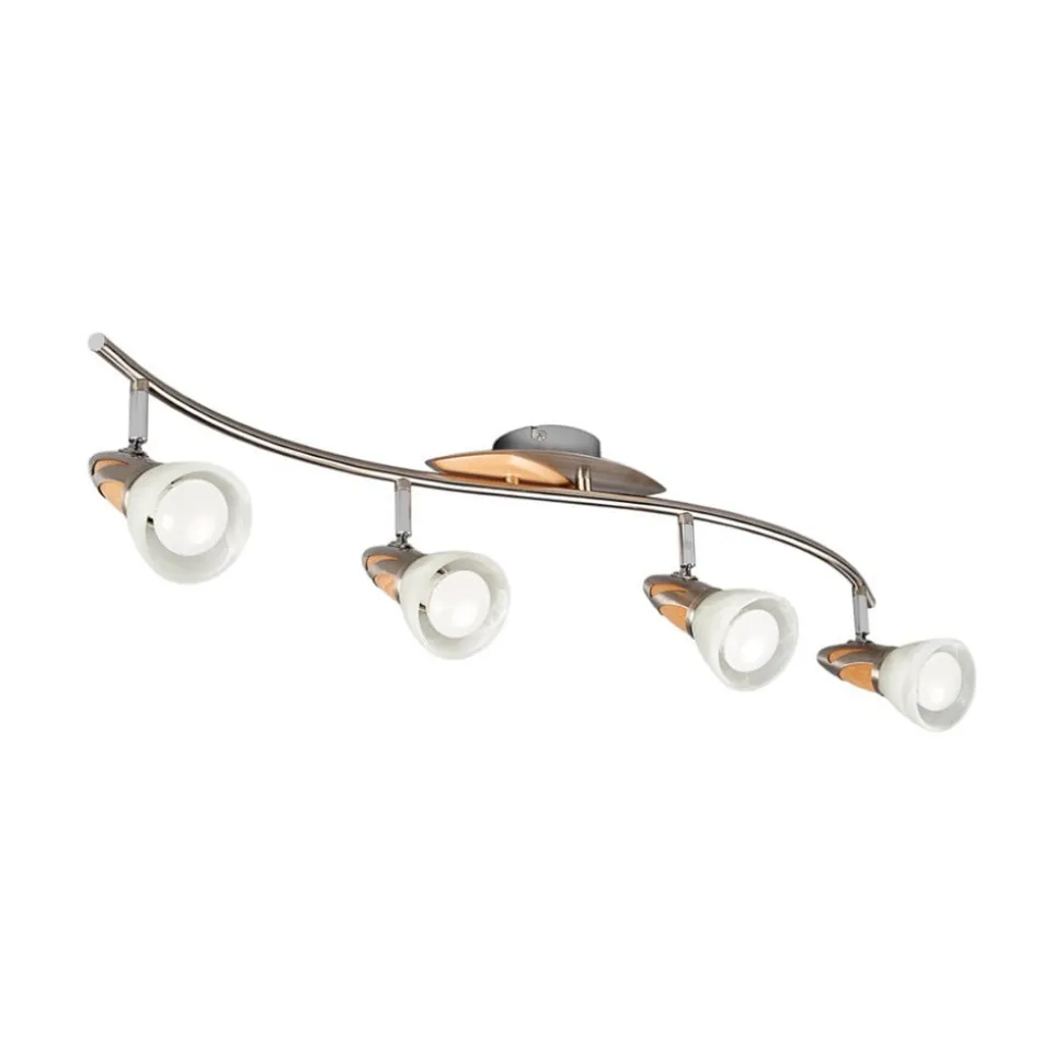 Lindby loftslampe Marena, 4-lys, glas, træ, 83 cm lang