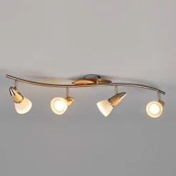 Lindby loftslampe Marena, 4-lys, glas, træ, 83 cm lang