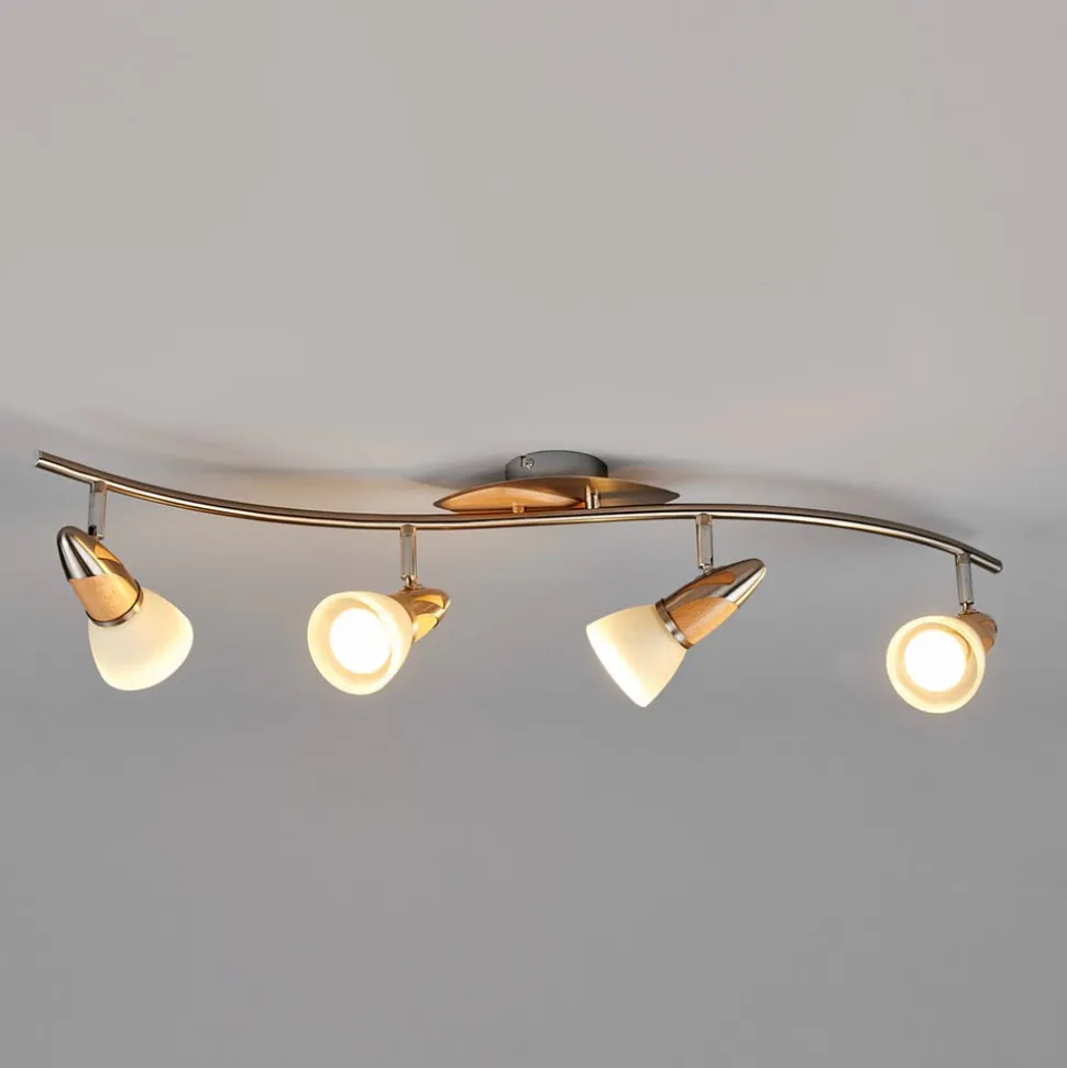 Lindby loftslampe Marena, 4-lys, glas, træ, 83 cm lang