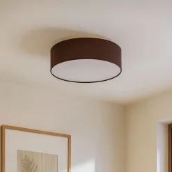 Lindby loftslampe Sebatin, Ø 40 cm, lysebrun, stof, E27