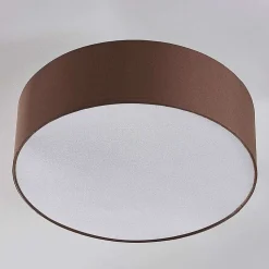 Lindby loftslampe Sebatin, Ø 40 cm, lysebrun, stof, E27
