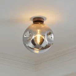 Lindby loftslampe Valentina, E27, røggrå, glas, Ø 25 cm