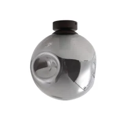 Lindby loftslampe Valentina, E27, røggrå, glas, Ø 25 cm