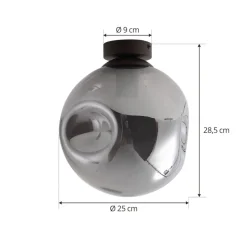 Lindby loftslampe Valentina, E27, røggrå, glas, Ø 25 cm
