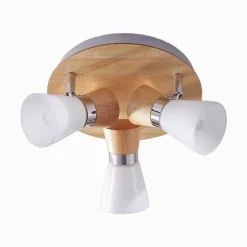Lindby loftslampe Vivica, Ø 26 cm, krom/træ, 3 lyskilder