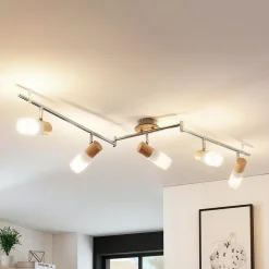 Lindby loftspot Christoph, 130 cm, 4 lyskilder, træ, glas