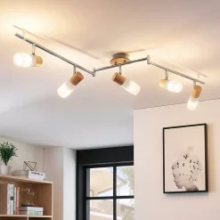 Lindby loftspot Christoph, 130 cm, 4 lyskilder, træ, glas