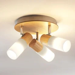 Lindby loftspot Christoph, 20 cm, 3 lyskilder, træ, rondel