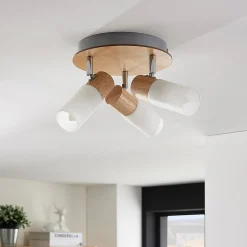 Lindby loftspot Christoph, 20 cm, 3 lyskilder, træ, rondel