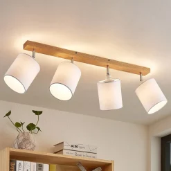 Lindby loftspot Imarin, 81 cm, hvid, 4 lyskilder, træ