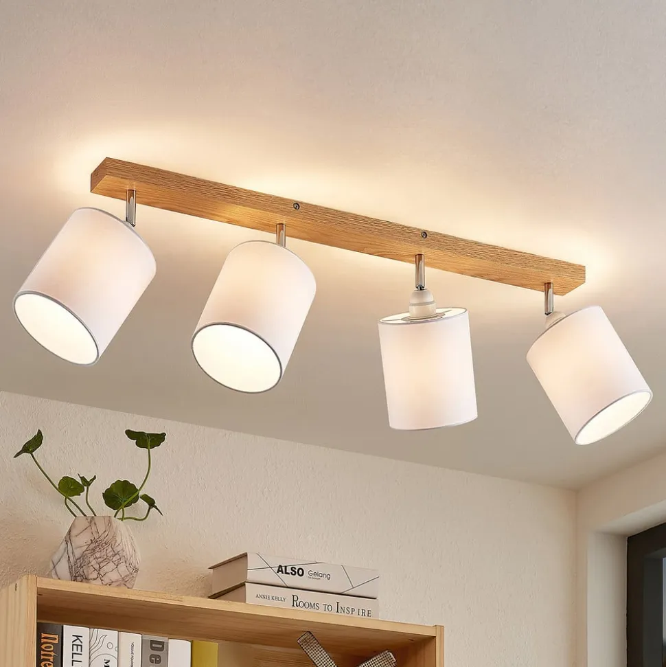 Lindby loftspot Imarin, 81 cm, hvid, 4 lyskilder, træ