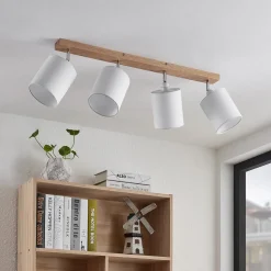 Lindby loftspot Imarin, 81 cm, hvid, 4 lyskilder, træ