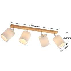Lindby loftspot Imarin, 81 cm, hvid, 4 lyskilder, træ