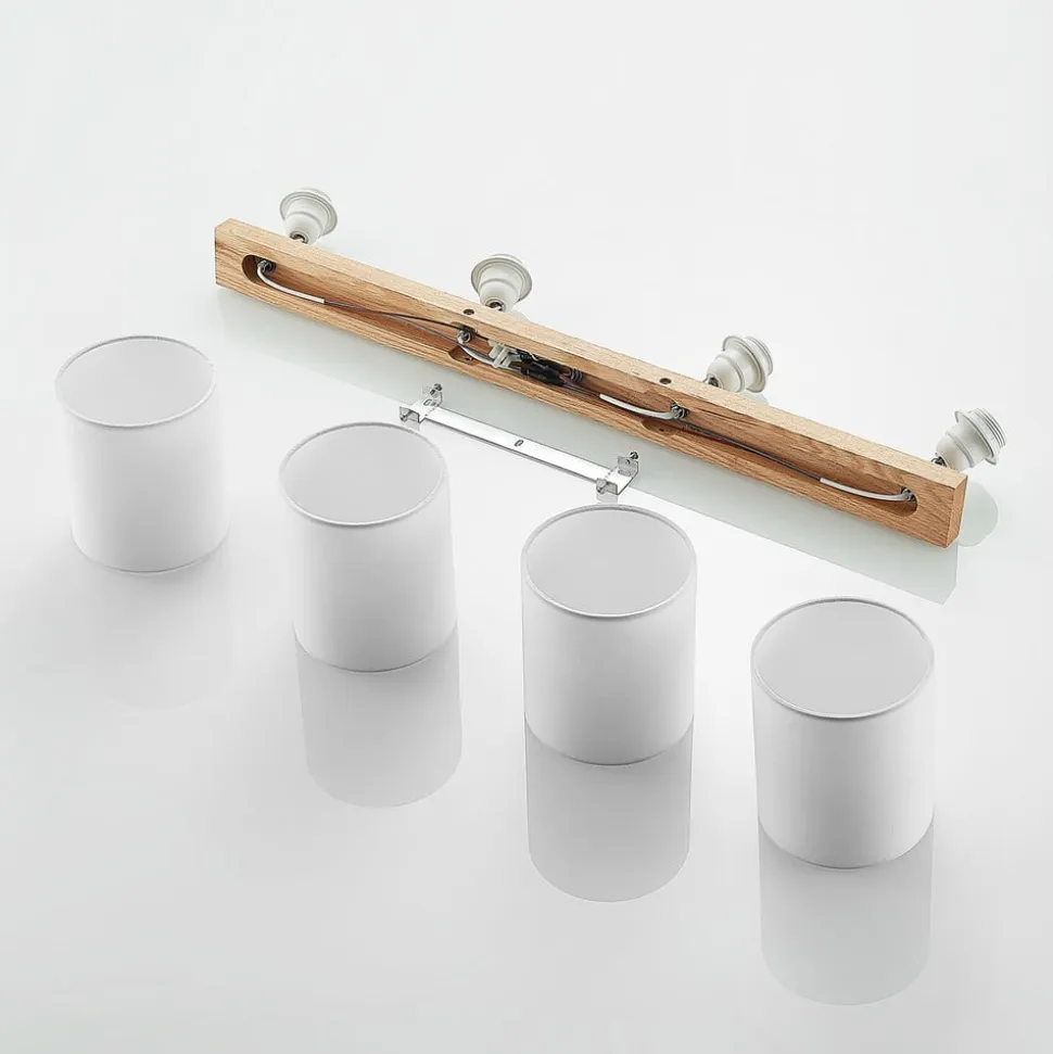 Lindby loftspot Imarin, 81 cm, hvid, 4 lyskilder, træ